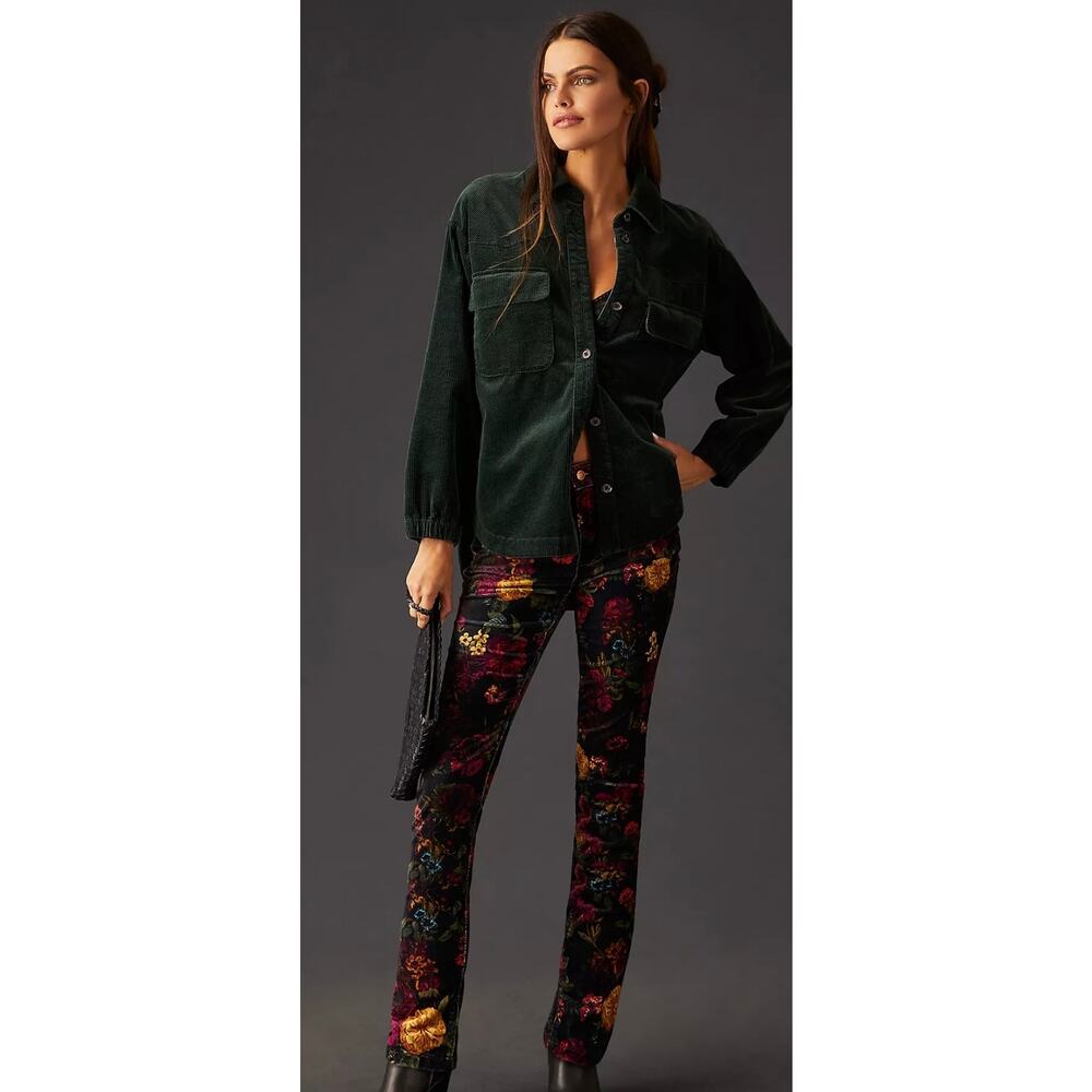 Anthropologie Pilcro Mid-Rise Floral Velvet Black Wine Gold Skinny Jeans-Size 29